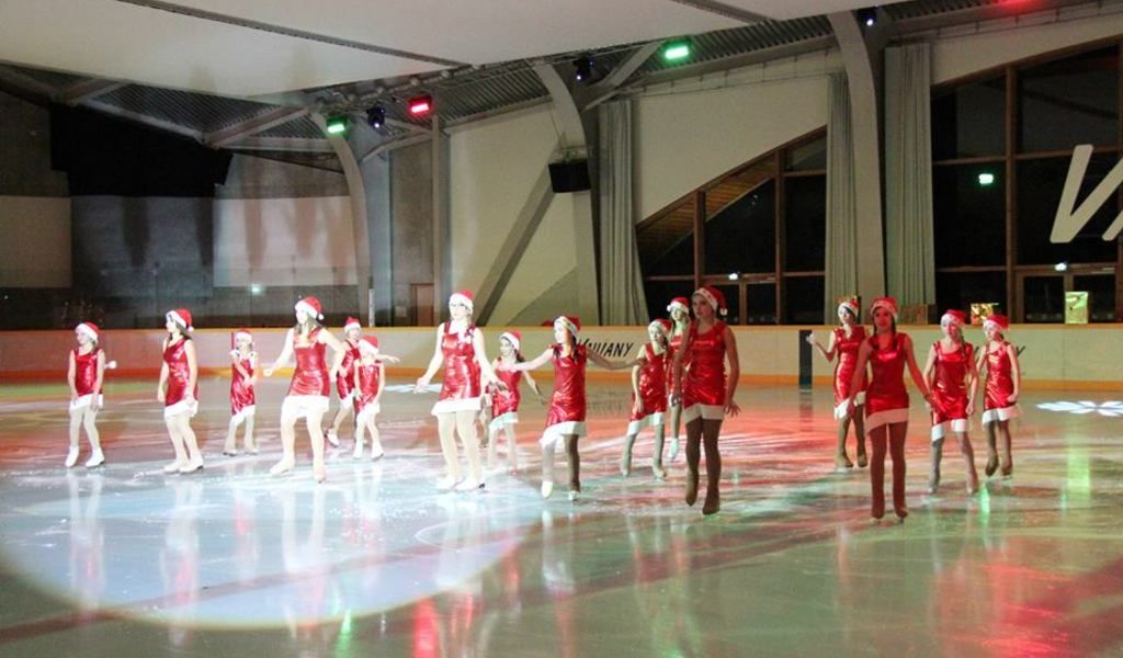 Ice skating group dancing
